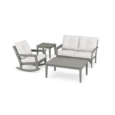 POLYWOOD Vineyard 4-Piece Deep Seating Rocker Set - Slate Grey / Natural Linen